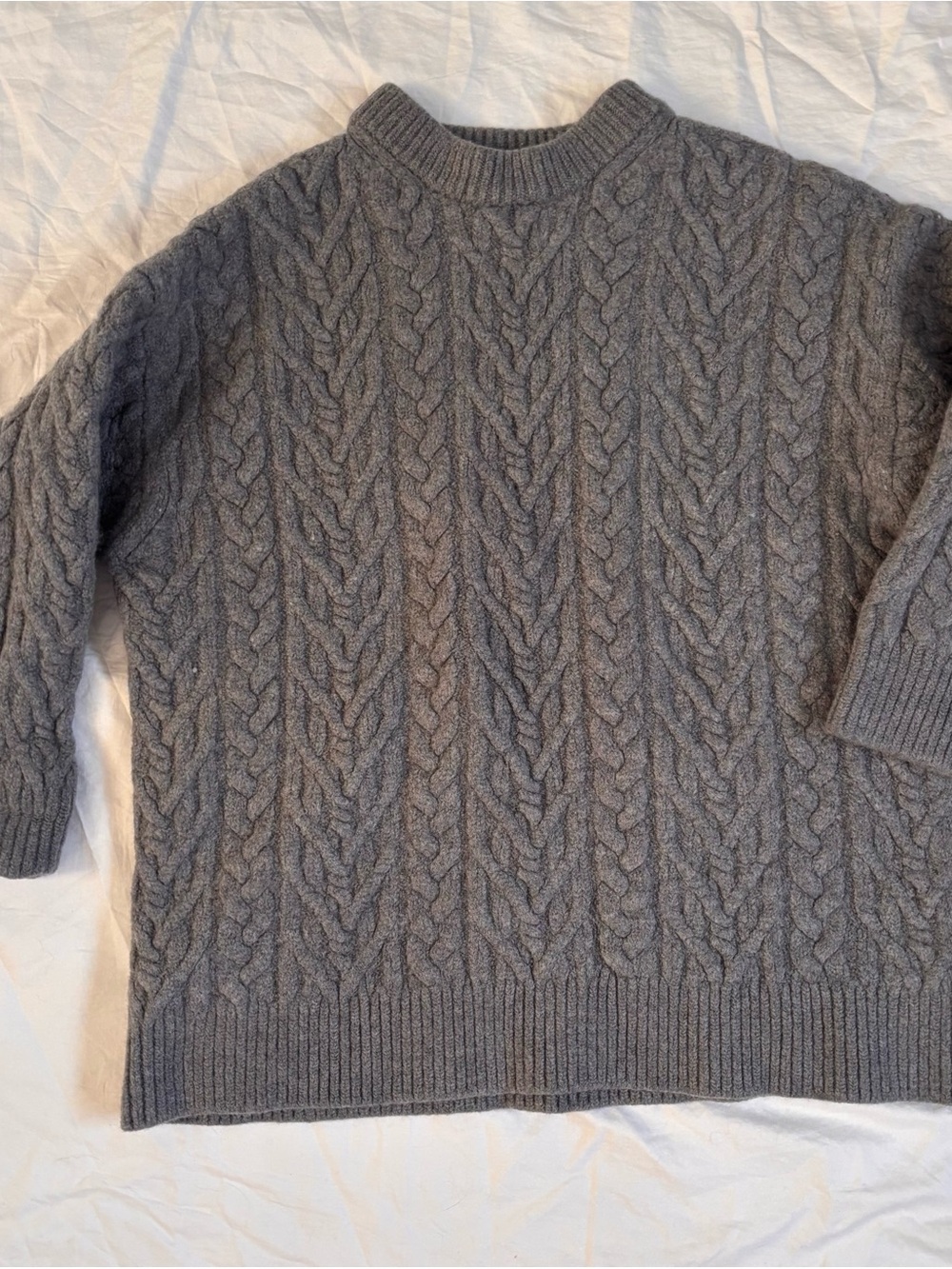 Aritzia Gray Cable-Knit Crewneck Sweater
